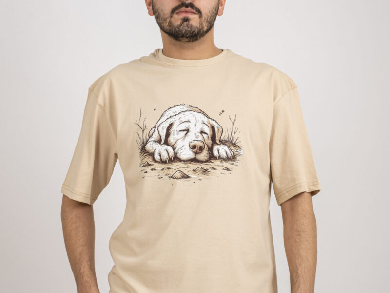 Beige Oversized Printed T-shirt (Dog)