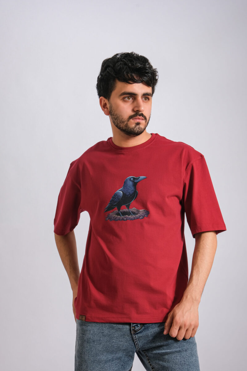 Burgundy Oversized Printed T-shirt (Crow)