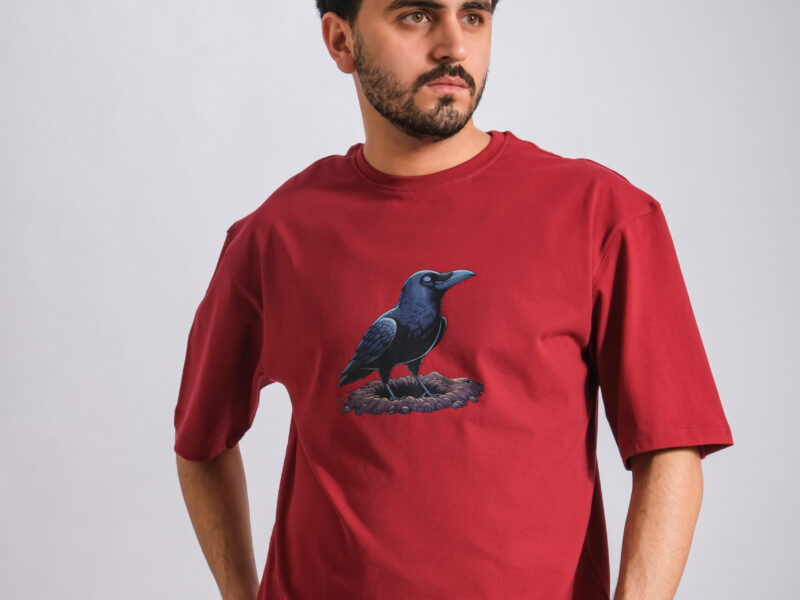 Burgundy Oversized Printed T-shirt (Crow)