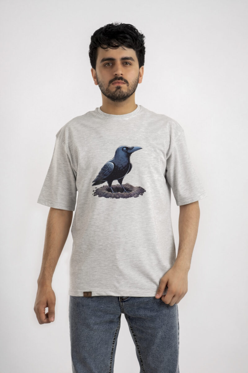 Grey Oversized Printed T-shirt (Crow)
