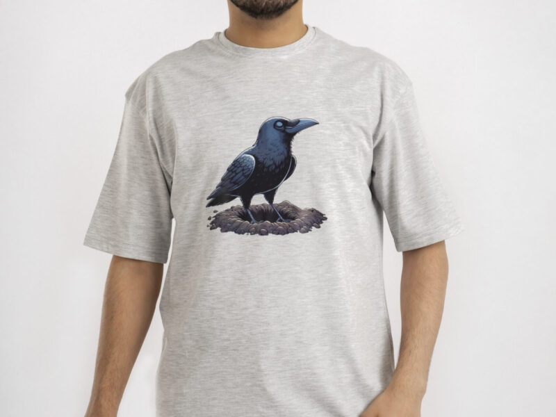 Grey Oversized Printed T-shirt (Crow)