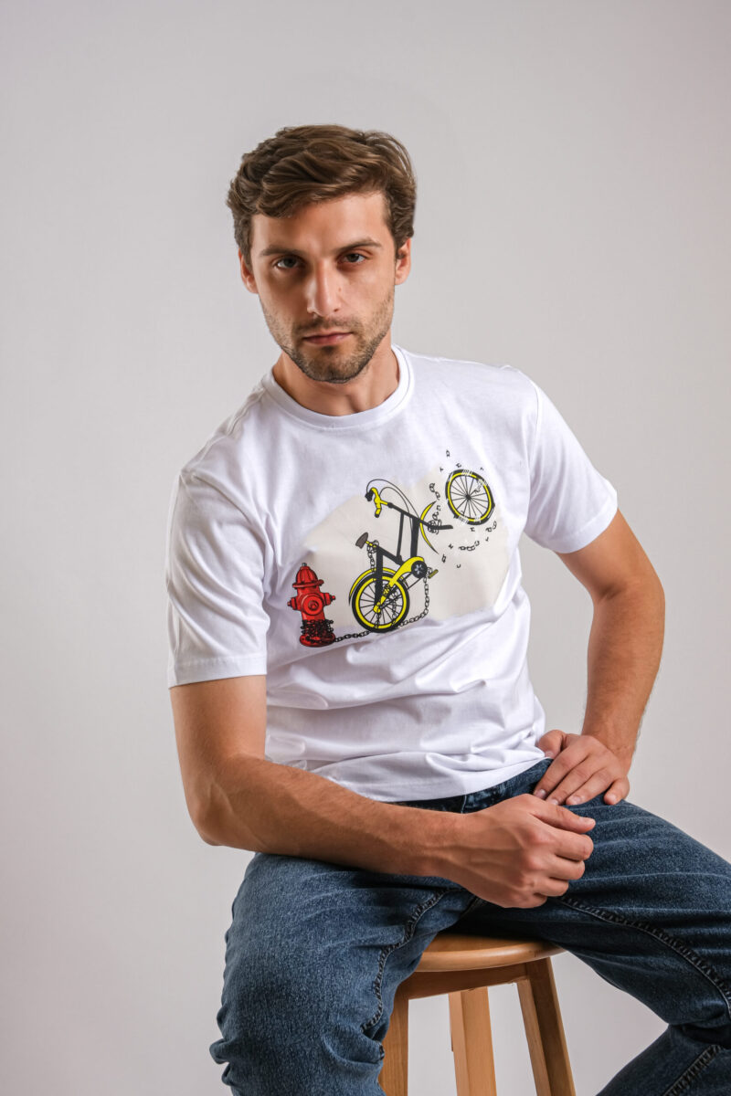 White Printed T-shirt (Bike)