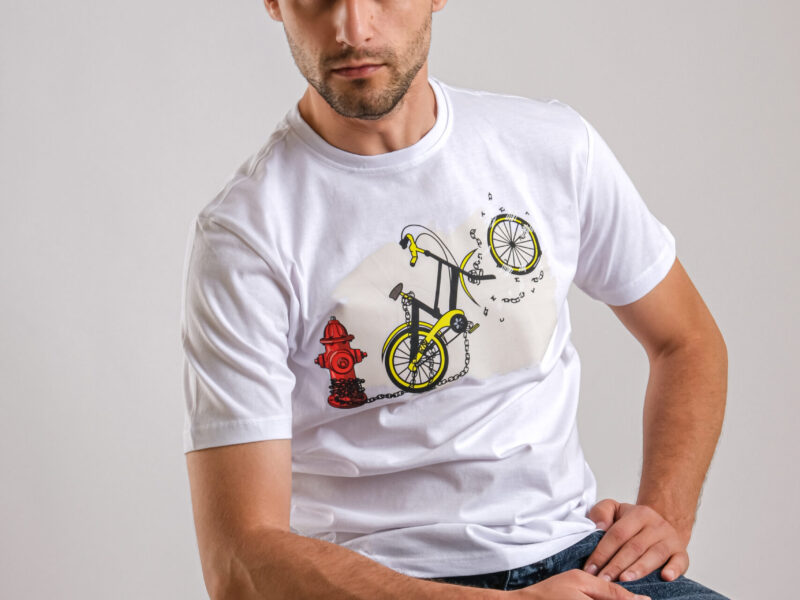 White Printed T-shirt (Bike)