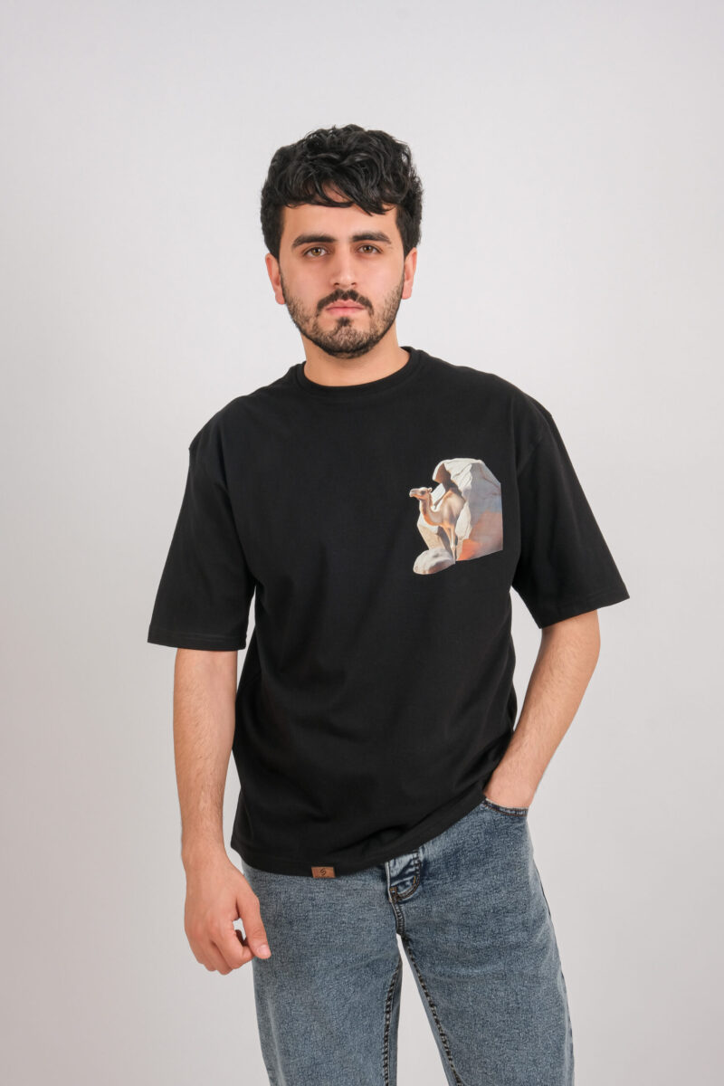 Black Oversized Printed T-shirt (Camal)
