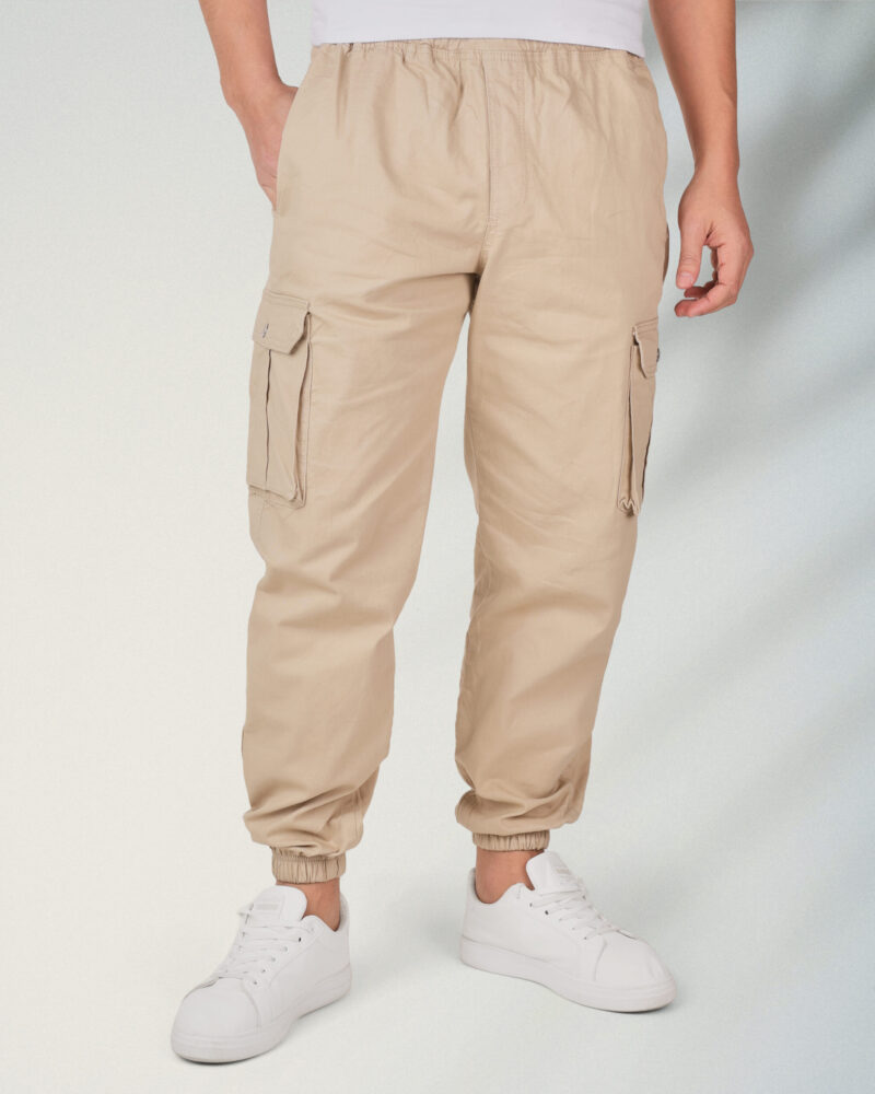 Beige Gabardine Cargo Pants