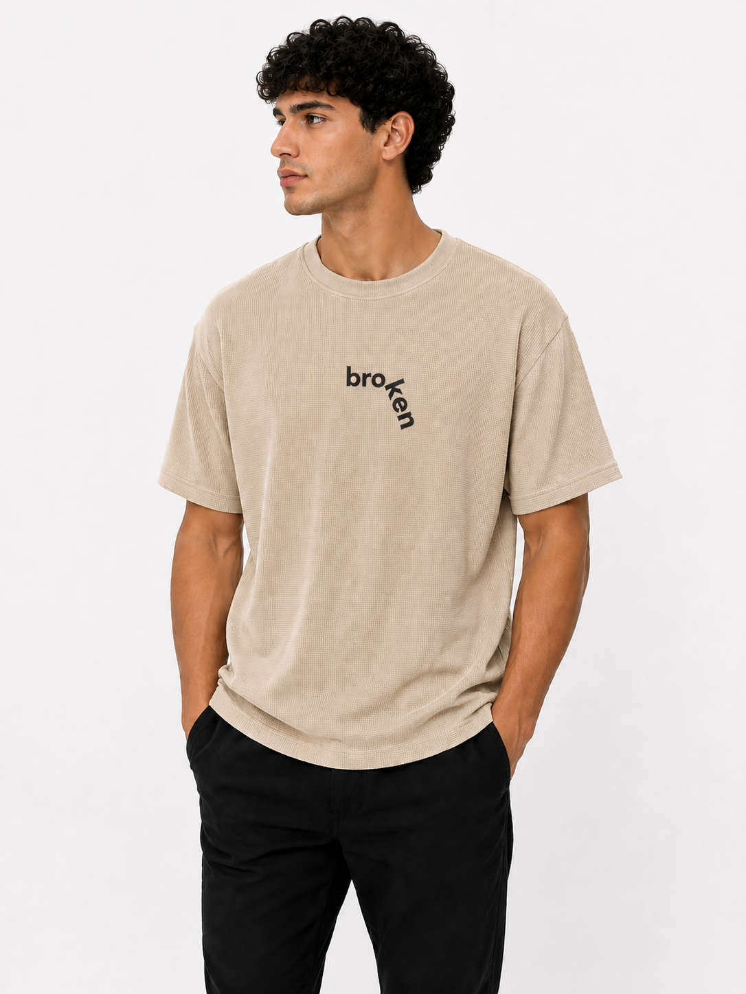 Beige Oversized Printed T-Shirt – Basecoat – (broken)
