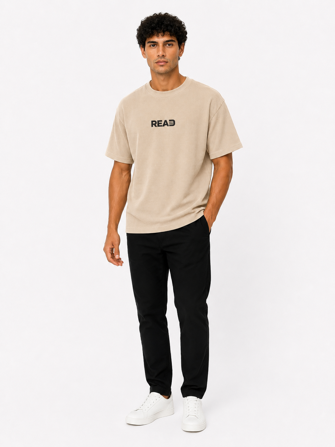 Beige Oversized Printed T-Shirt – Basecoat – (Read)