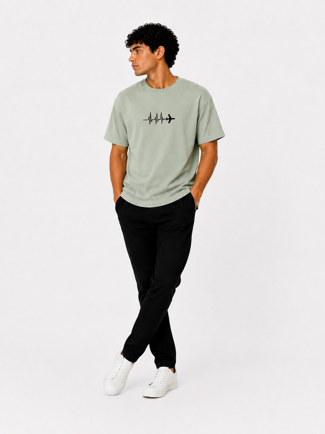 Mint Green Oversized Printed T-Shirt – Basecoat – (Plane)